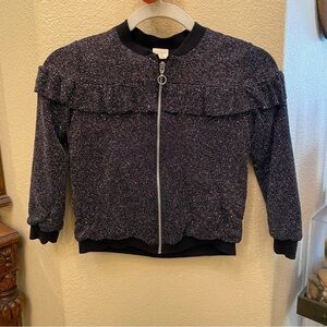 ZARA Girls Black Zipped Shimmery Glitter Ruffled Jacket Size 8 Yrs